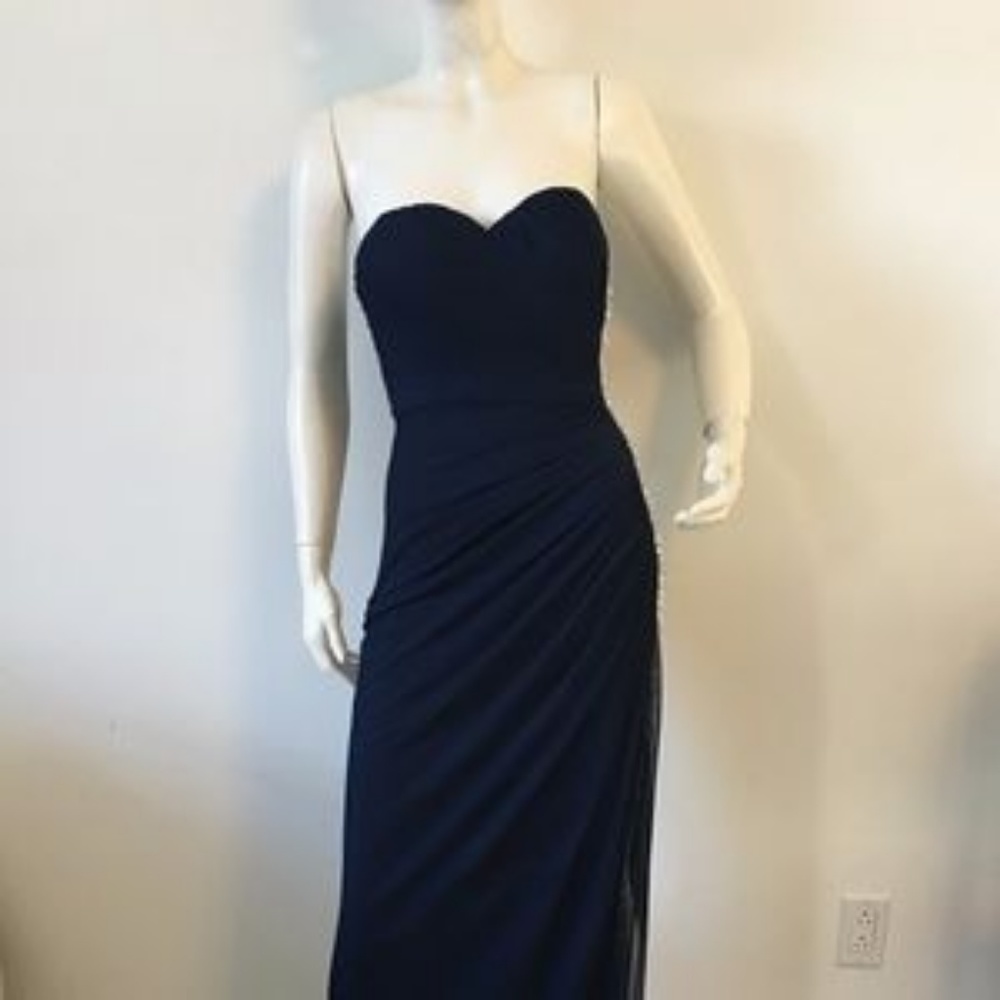 PROM! Xscape Dark Blue Strapless Long Dress - Picture 3 of 6